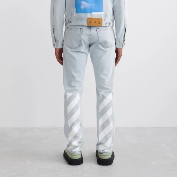 EUC Off-White Diagonal Stripe Patchwork Slim Jeans Size 26 Virgil Abloh Rare Y2K - Picture 1 of 16